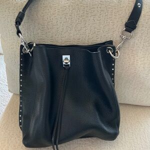 Rebecca Minkoff Darren Feed Bag Crossbody Purse Studded Tassel Black Turn Lock